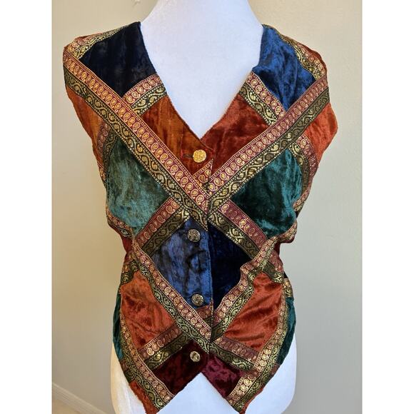 VTG 90s Velvet Patchwork Vest Boho Witchy Whimsigoth Eclectic Teacher Pier One M - Picture 10 of 10